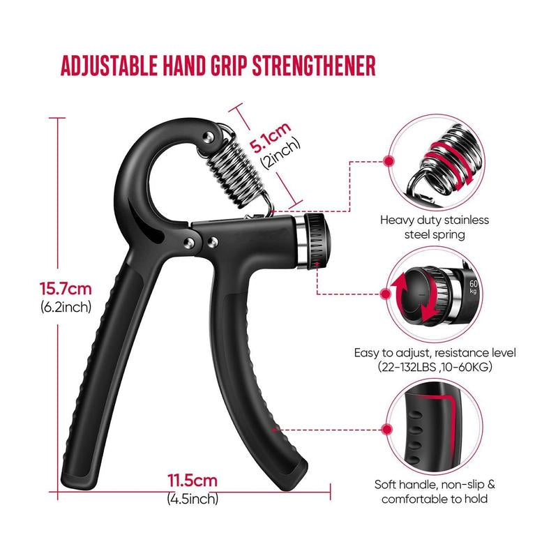 Hand Grip Strengthener Workout Kit (5 Pack) Forearm Grip Adjustable Resistance Hand Gripper, Finger Exerciser, Finger Stretcher, Grip Ring & Stress Relief Grip Ball for Athletes