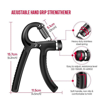 Hand Grip Strengthener Workout Kit (5 Pack) Forearm Grip Adjustable Resistance Hand Gripper, Finger Exerciser, Finger Stretcher, Grip Ring & Stress Relief Grip Ball for Athletes