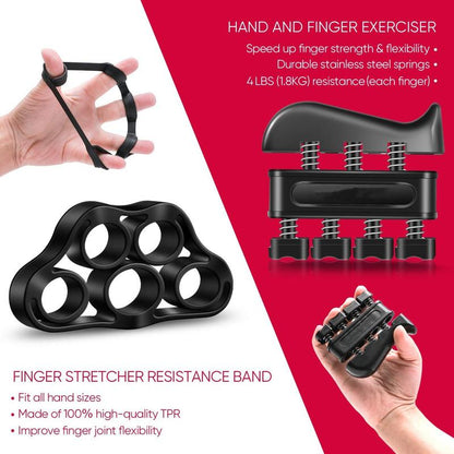 Hand Grip Strengthener Workout Kit (5 Pack) Forearm Grip Adjustable Resistance Hand Gripper, Finger Exerciser, Finger Stretcher, Grip Ring & Stress Relief Grip Ball for Athletes