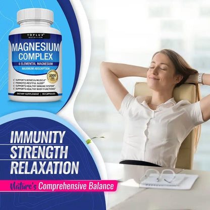 Magnesium Complex | 9-In-1 High Absorption Blend W/ Glycinate, Citrate, Malate | 1000Mg Elemental, 90 Vegan Capsules