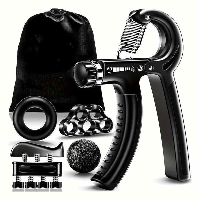 Hand Grip Strengthener Workout Kit (5 Pack) Forearm Grip Adjustable Resistance Hand Gripper, Finger Exerciser, Finger Stretcher, Grip Ring & Stress Relief Grip Ball for Athletes