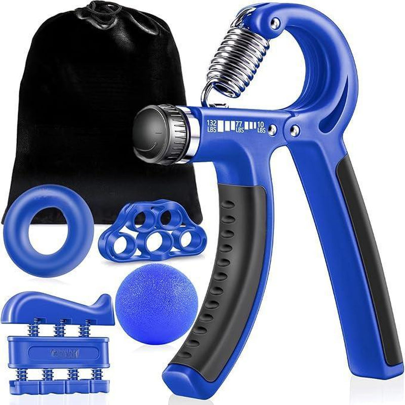 Hand Grip Strengthener Workout Kit (5 Pack) Forearm Grip Adjustable Resistance Hand Gripper, Finger Exerciser, Finger Stretcher, Grip Ring & Stress Relief Grip Ball for Athletes