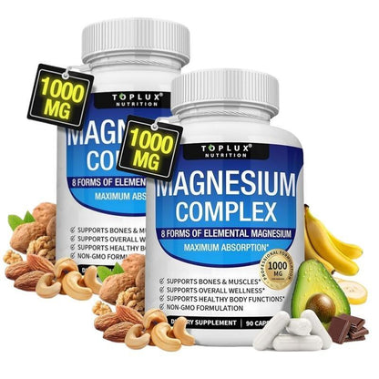 Magnesium Complex | 9-In-1 High Absorption Blend W/ Glycinate, Citrate, Malate | 1000Mg Elemental, 90 Vegan Capsules