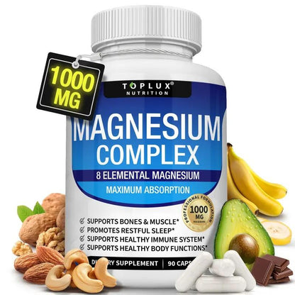 Magnesium Complex | 9-In-1 High Absorption Blend W/ Glycinate, Citrate, Malate | 1000Mg Elemental, 90 Vegan Capsules
