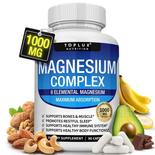 Magnesium Complex | 9-In-1 High Absorption Blend W/ Glycinate, Citrate, Malate | 1000Mg Elemental, 90 Vegan Capsules