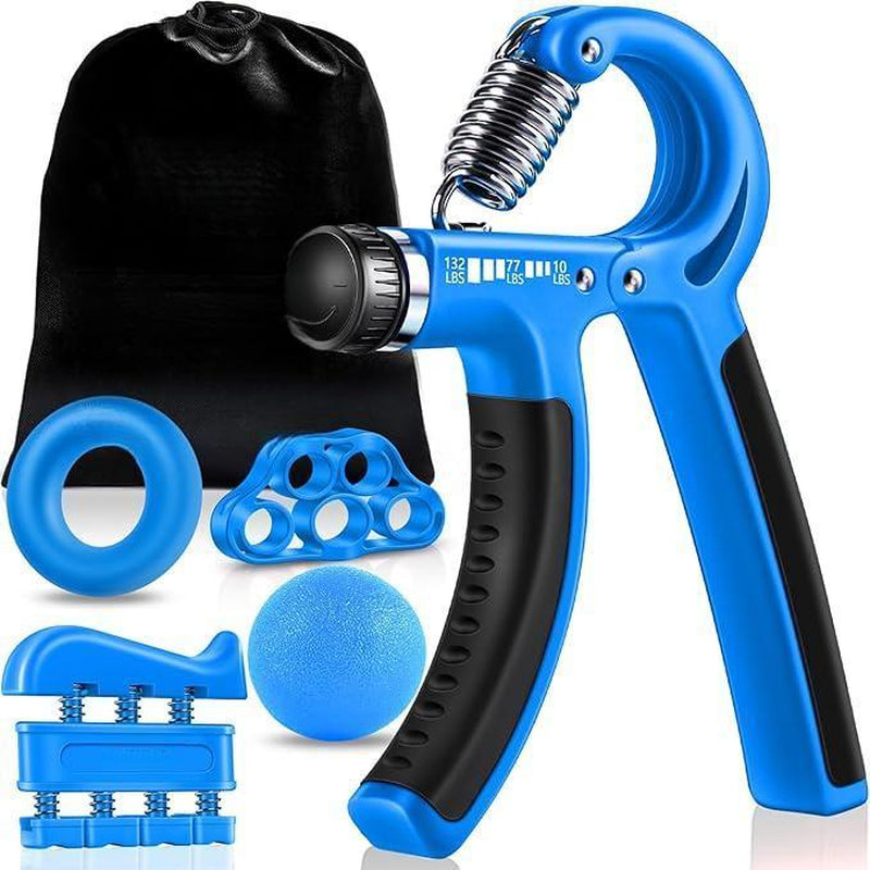 Hand Grip Strengthener Workout Kit (5 Pack) Forearm Grip Adjustable Resistance Hand Gripper, Finger Exerciser, Finger Stretcher, Grip Ring & Stress Relief Grip Ball for Athletes