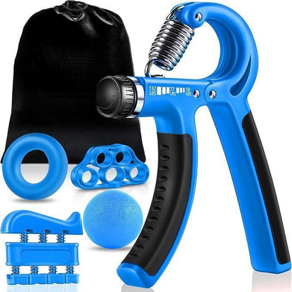 Hand Grip Strengthener Workout Kit (5 Pack) Forearm Grip Adjustable Resistance Hand Gripper, Finger Exerciser, Finger Stretcher, Grip Ring & Stress Relief Grip Ball for Athletes