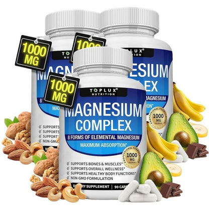 Magnesium Complex | 9-In-1 High Absorption Blend W/ Glycinate, Citrate, Malate | 1000Mg Elemental, 90 Vegan Capsules